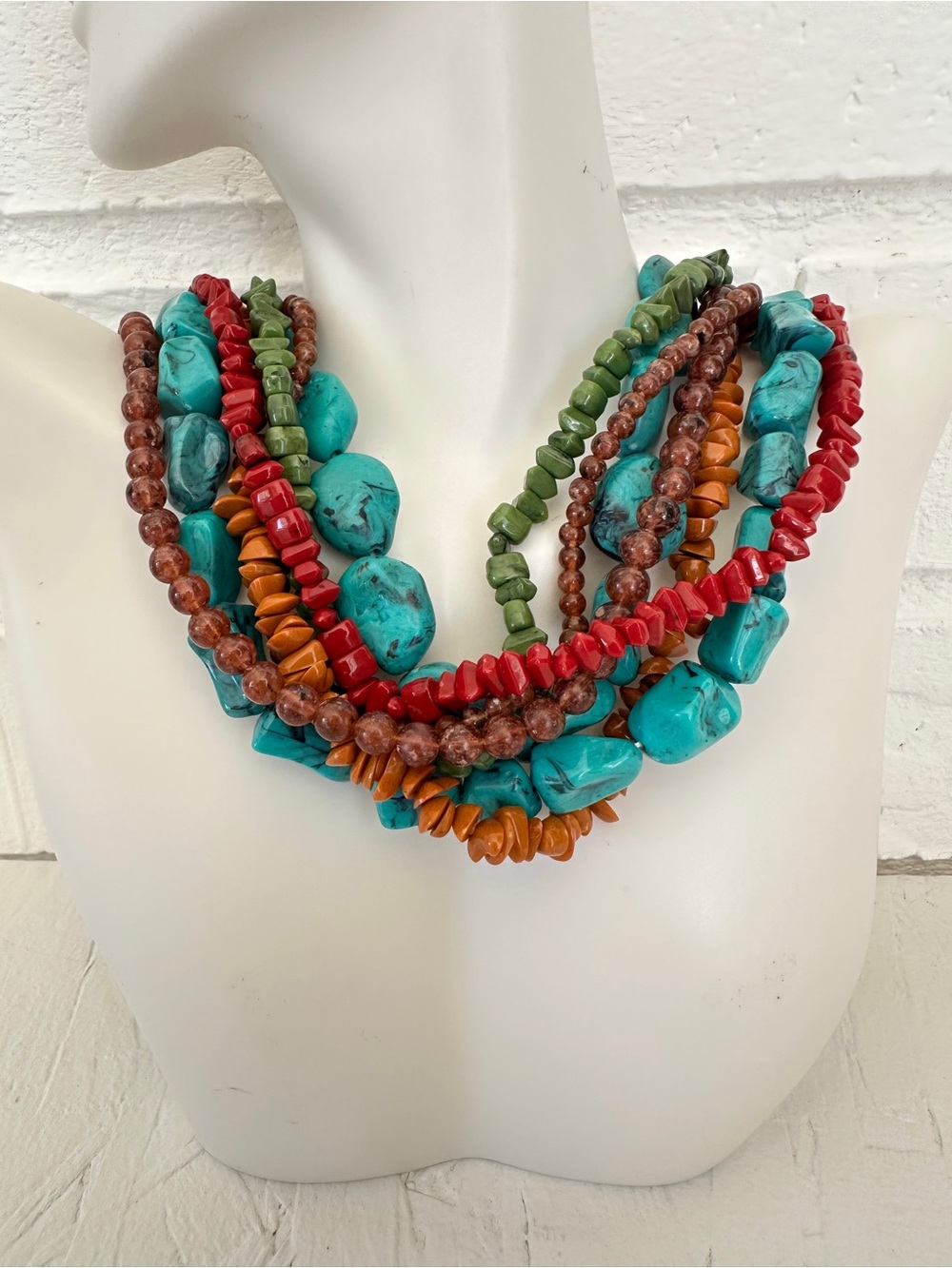 Multistrand Turquoise & Multicolor Beaded Statement Necklace - Picture 3 of 7